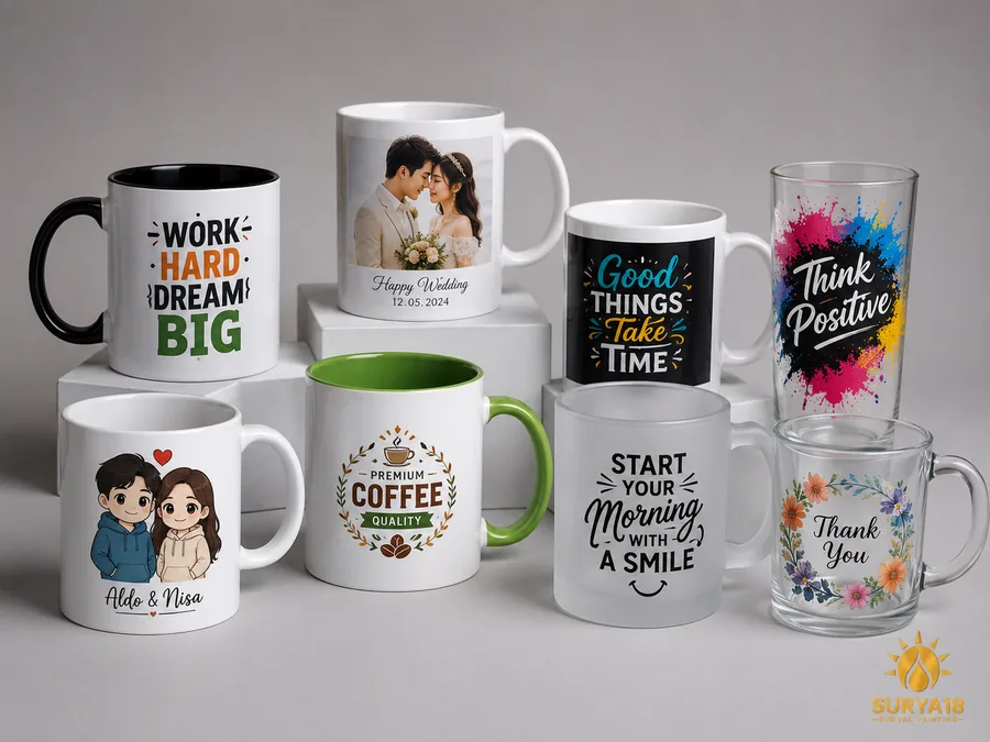 Mug custom dengan berbagai desain cetak